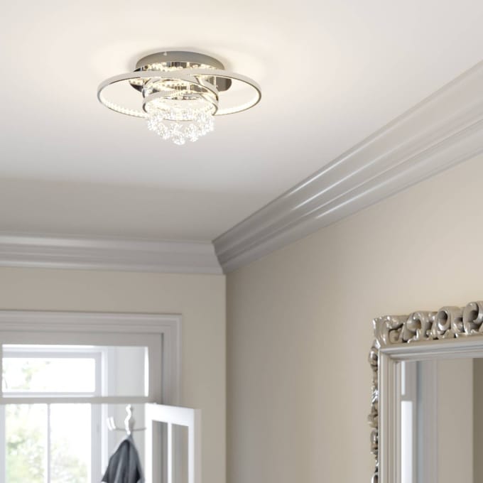 Lucande LED plafondlamp Keely, chroomkleurig, kristal, 45 cm