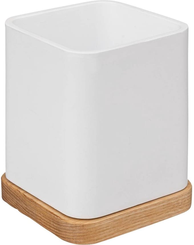 5Five pennenbakje/bureau organizer - wit - 10 x 8 cm - bamboe - vierkant - kantoor/hobby opbergen