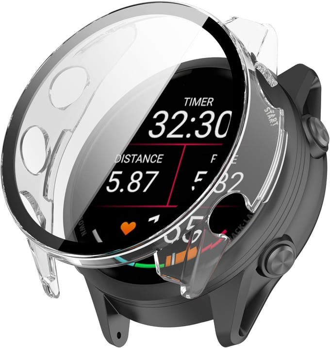 Strap-it Hard case hoesje met screen protector glas - geschikt voor Garmin Forerunner 970 (transparant)