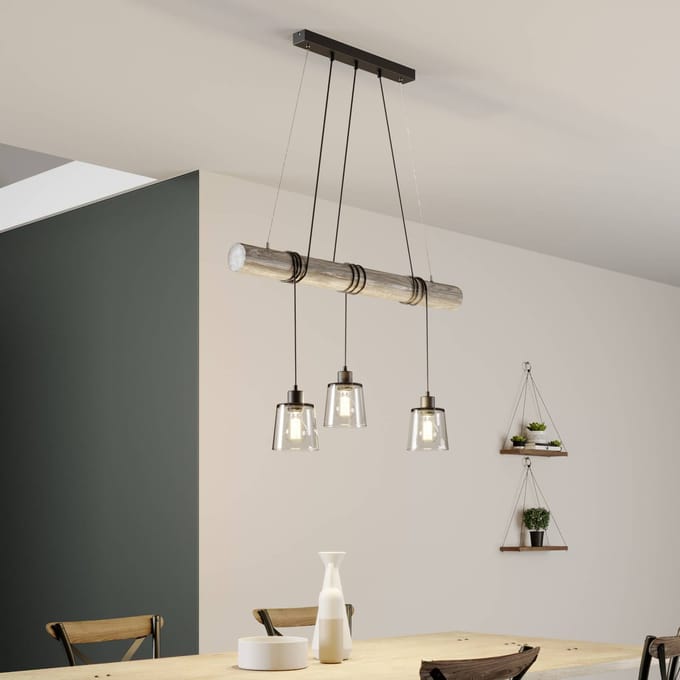BRITOP Hanglamp Karrl, 3-lamps, rookgrijs/grijs