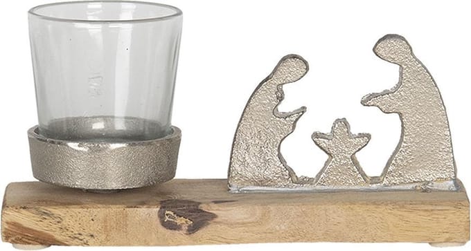 Clayre & Eef Beeld Kerstgroep 18x5x8 cm Bruin Zilverkleurig Hout Metaal Kerstdecoratie
