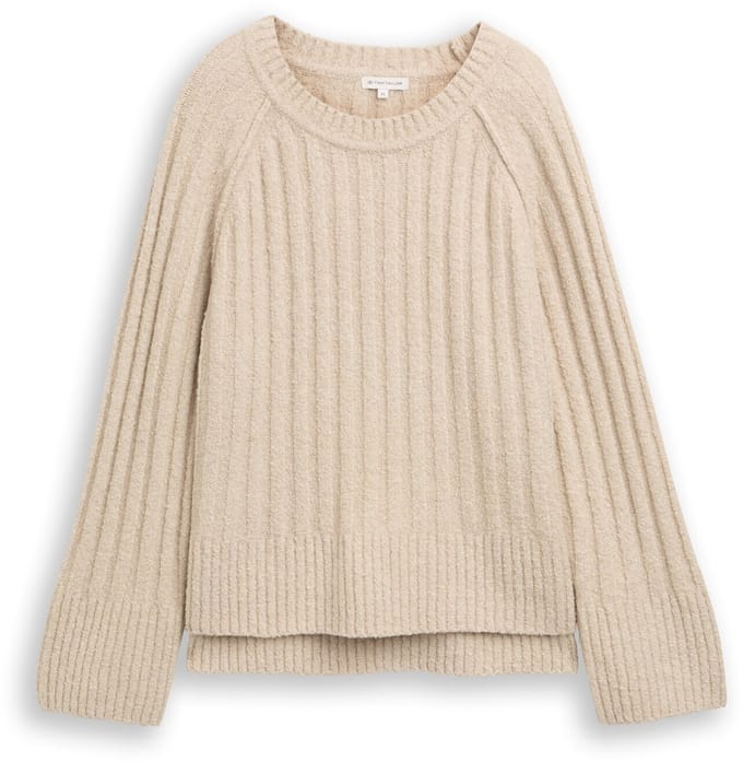 Tom Tailor - Bouclé gebreide trui met wol - Maat S - sand stone beige melange