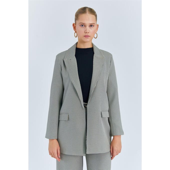 Lange Geruite Crepe Blazer
