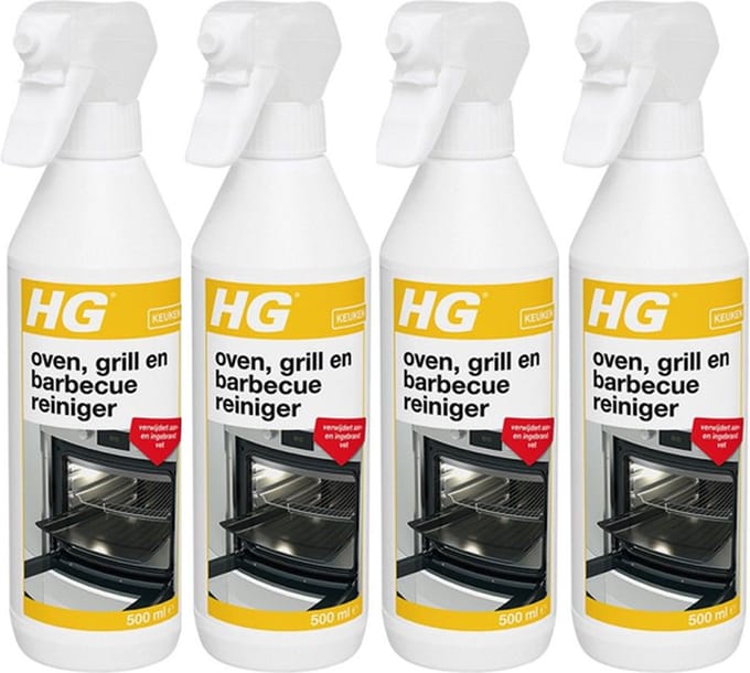 HG oven, grill en barbecuereiniger 500ML - 4 stuks + Gratis KD spons