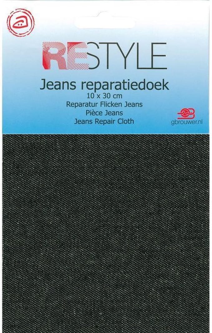 Reparatiedoek Strijkbaar - Zwarte Jeans  - 10 x 30 cm