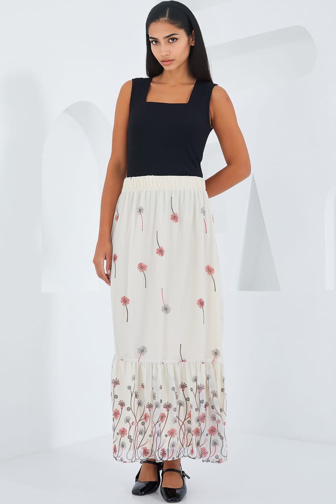 Geprinte Maxi Rok met Bloemenmotief