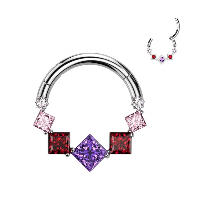 Piercing titanium 7lined square clicker 1.2X10 - zilver multi kleur - LMPiercings