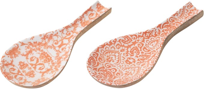 J-Line lepelhouder - hout - oranje/wit - set van 2