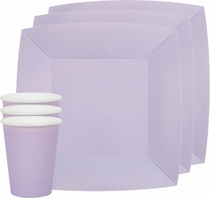 Santex feest/verjaardag servies set - 20x bordjes en bekertjes - lila paars - karton
