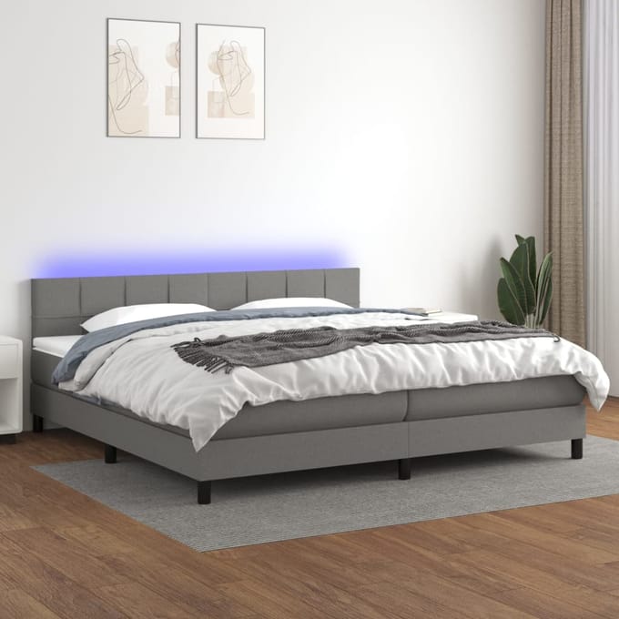 vidaXL - Boxspring - met - matras - en - LED - stof - donkergrijs - 200x200 - cm