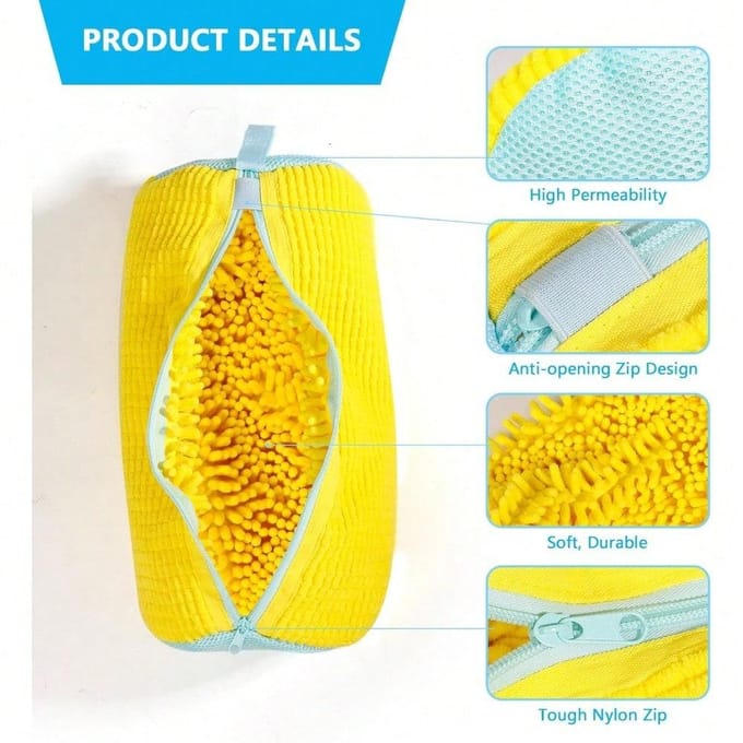Sac de Lavage de Chaussures Durable Adapté à Tous les Types de Chaussures - Fermeture Éclair Robuste en Polyester, Intérieur en Peluche Sac de Linge Protecteur, Réutilisable jaune