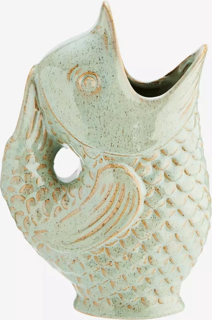 Madam Stoltz - Stoneware Vis Vaas / Karaf - Lichtgroen