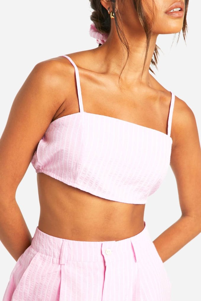 boohoo Dames Gestreepte Bralette en Bijpassende Haar Scrunchie Set | Baby Roze | Maat: 42