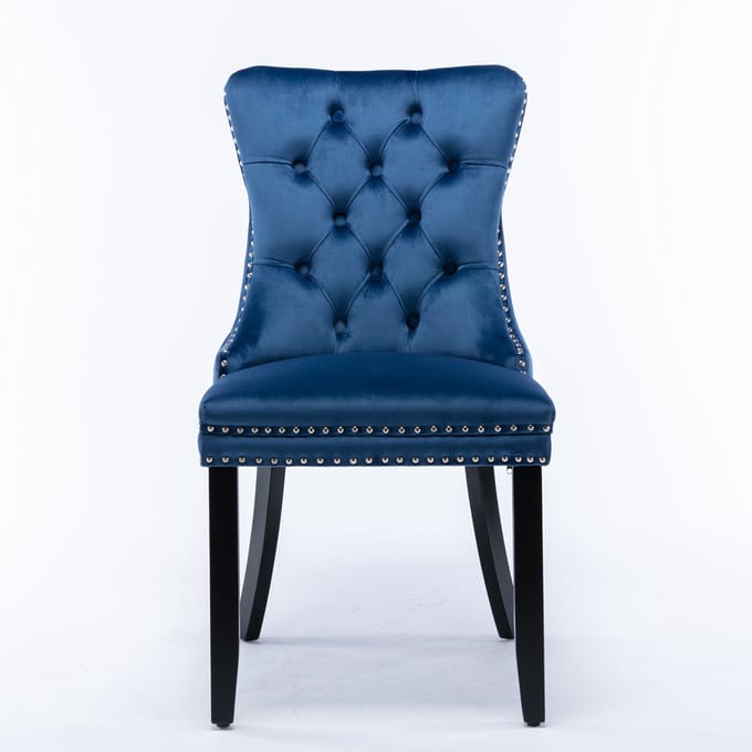Blauw-Fluweel-Tweepersoons-Eetkamerstoel-Rubberhout-Frame-Woonkamer