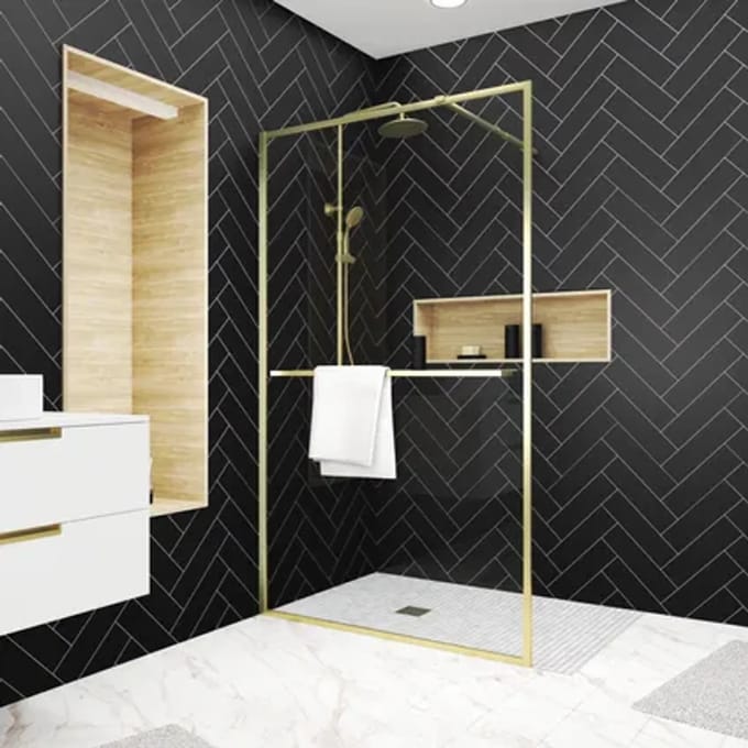 Aurlane Inloopdouche Golden Edge Shelf 120x200cm - Goud Profiel - 6 Mm Veiligheidsglas