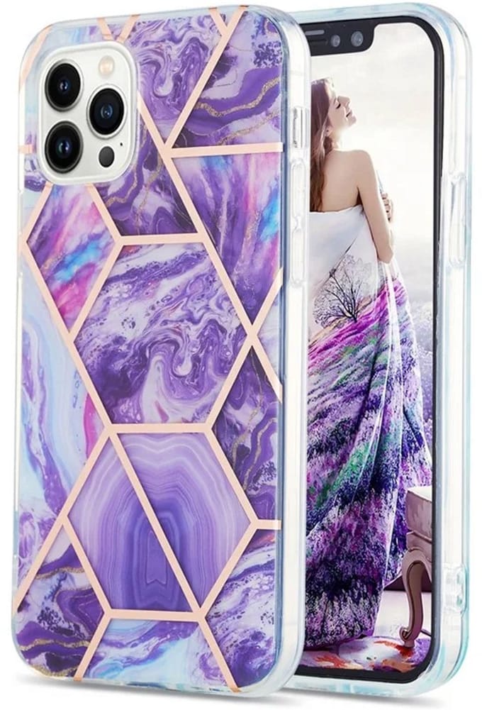 Cityhoesje - iPhone 15 Pro - Splicing Marble Pattern Electroplated - Back Cover - Paars