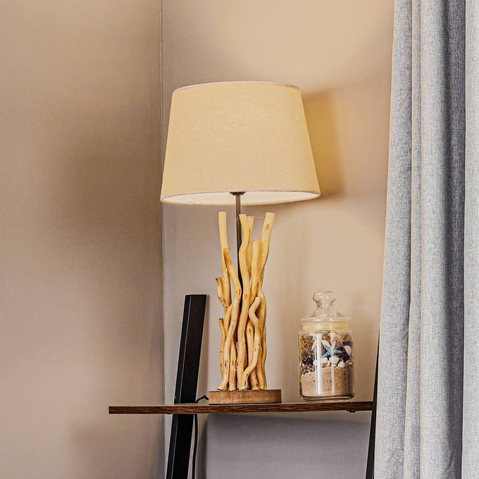 ONLI Tafellamp Agar met stoffen kap en houten element