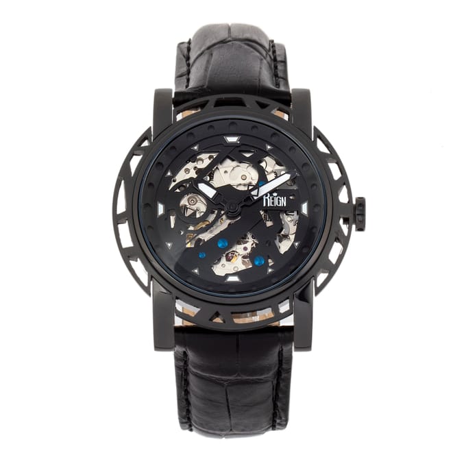 Reign Stavros automatisch skelet horloge met leren band