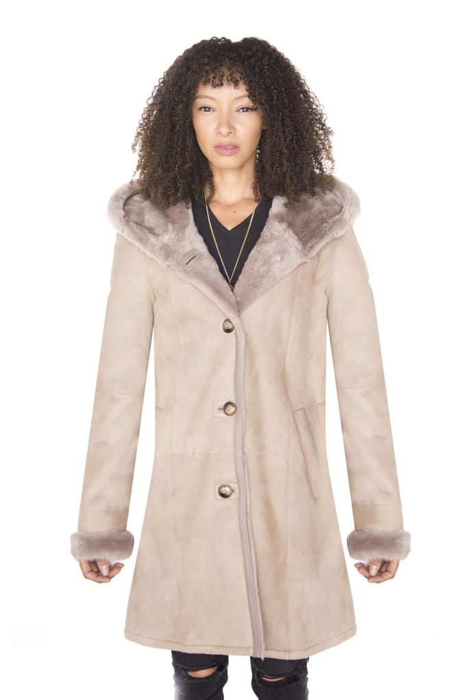 Dames suède merino schapenvacht parka jas-tripoli