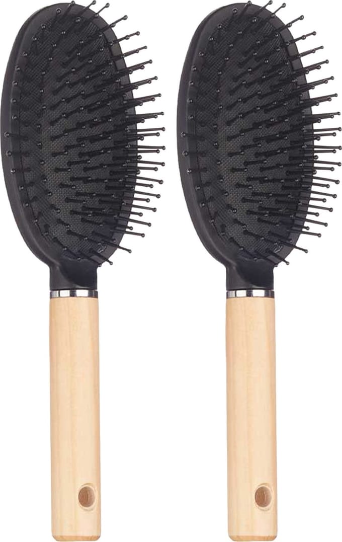 Berilo Haarborstel Malibu ovaal - 2x - Dames - antislip - 24 cm - hout/kunststof