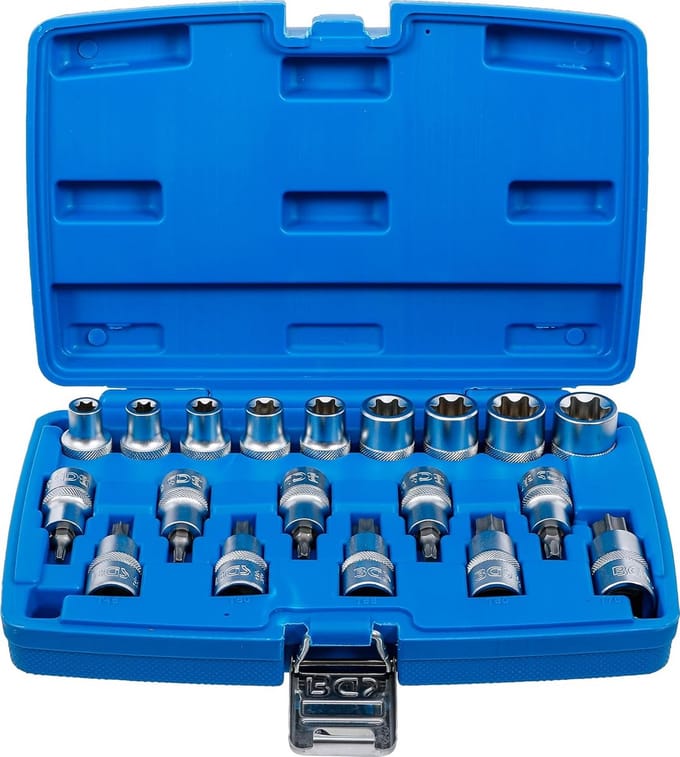 Socketset voor Torx en E-profiel - 19 delige set 12.5 mm (1/2 inch)