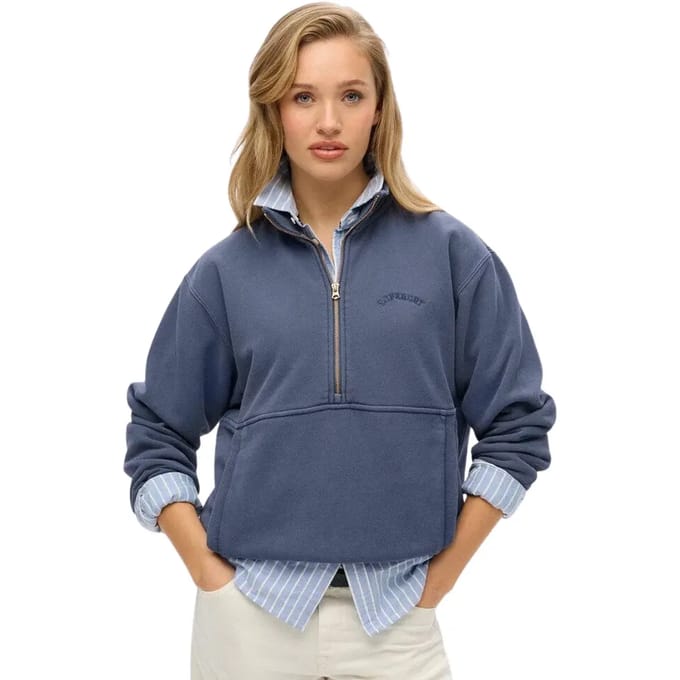 Superdry - Essential oversized sweatshirt met halve rits en logo - Dames - Truien
