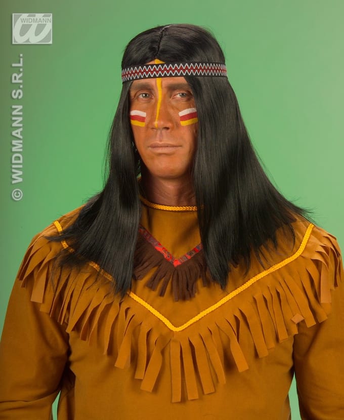 Indianen pruik zwart man