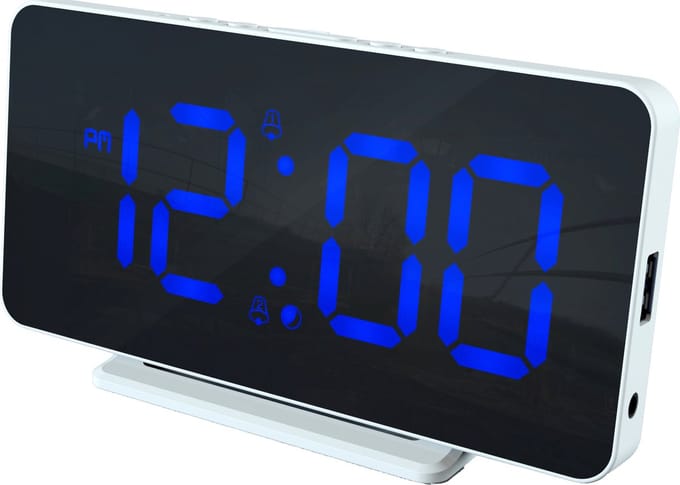 Caliber Wekker - Digitale Wekker - Slimline - Twee alarmen - Groot Dimbaar Blauw Display - USB Oplader - Wit (HCG021)