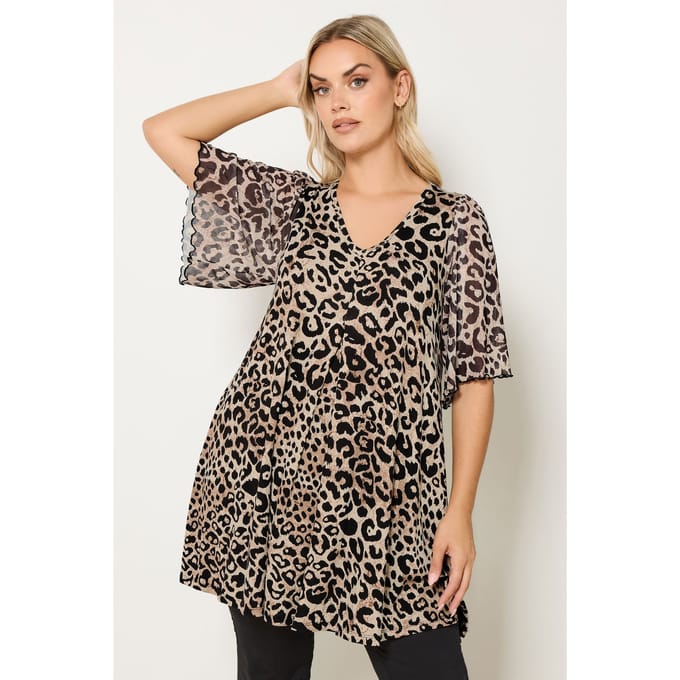 Yours Bruine Luipaard Mesh Mouw Top Size 48