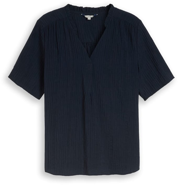 Tom Tailor - Plus Size - Crinkle blouse met V-hals - Maat 46 - sky captain blue