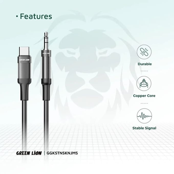 Green Lion USB-C to AUX - 100cm Braided Cable - Zwart