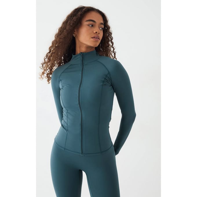 Dames DSGN Studio Ultra Sculpt Doorlopende Rits Jacket | Teal | Maat: XS