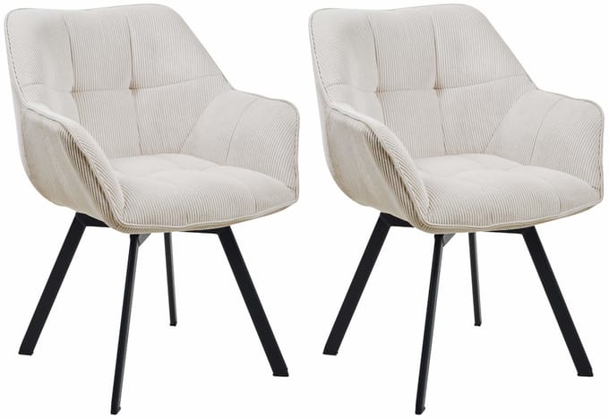 CLP Jordi Set van 2 eetkamerstoelen - Met armleuning - Metaal frame - Ribstof/creme