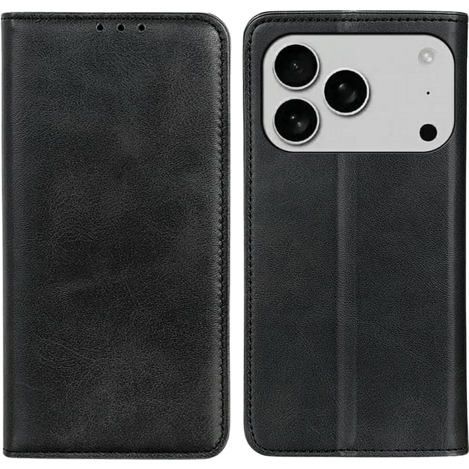 CaseBody Apple iPhone 17 Pro Max Real Leather Wallet Hoesje Zwart