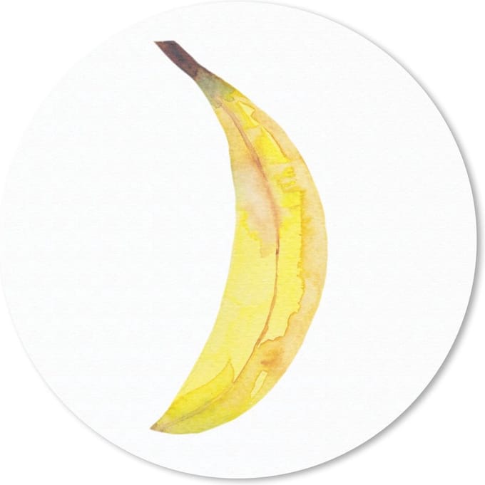 Muismat rond 20x20 cm - Mousepad Banaan - Aquarel - Wit - Ronde muismatten