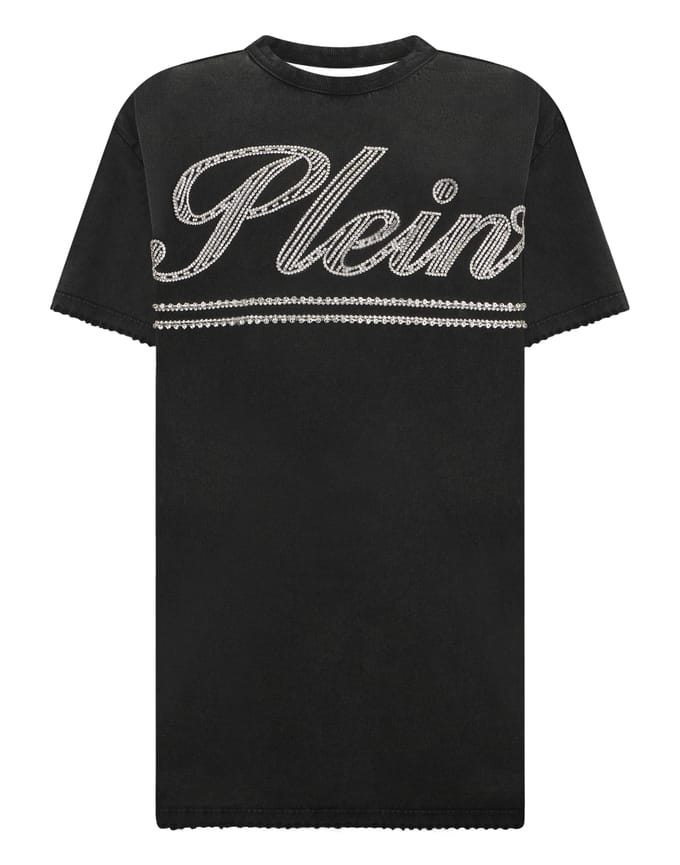 Open Back T-Shirt Dress Strass Signature