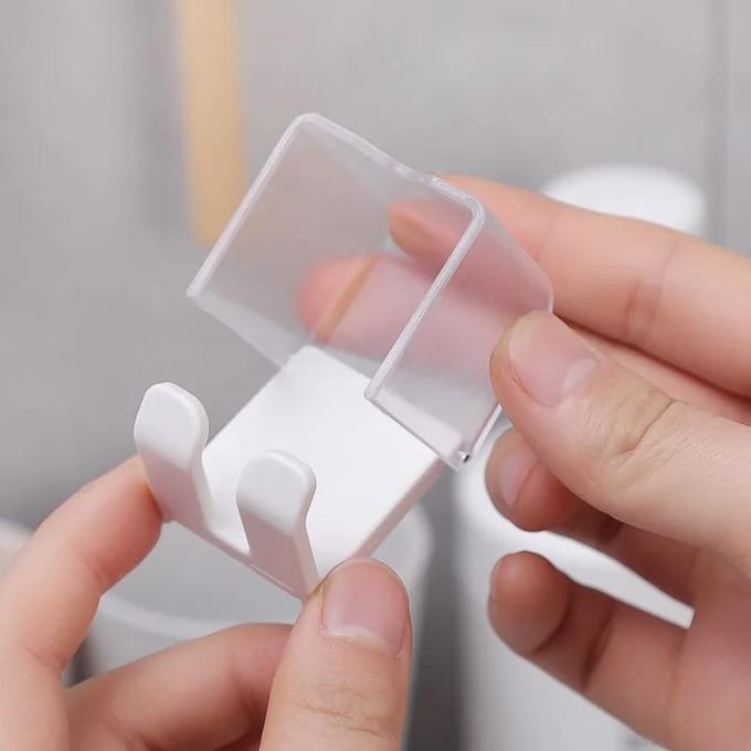 1 porte-brosse à dents avec couvercle, support mural sans perforation, support de rangement auto-adhésif pour brosse à dents de salle de bain white