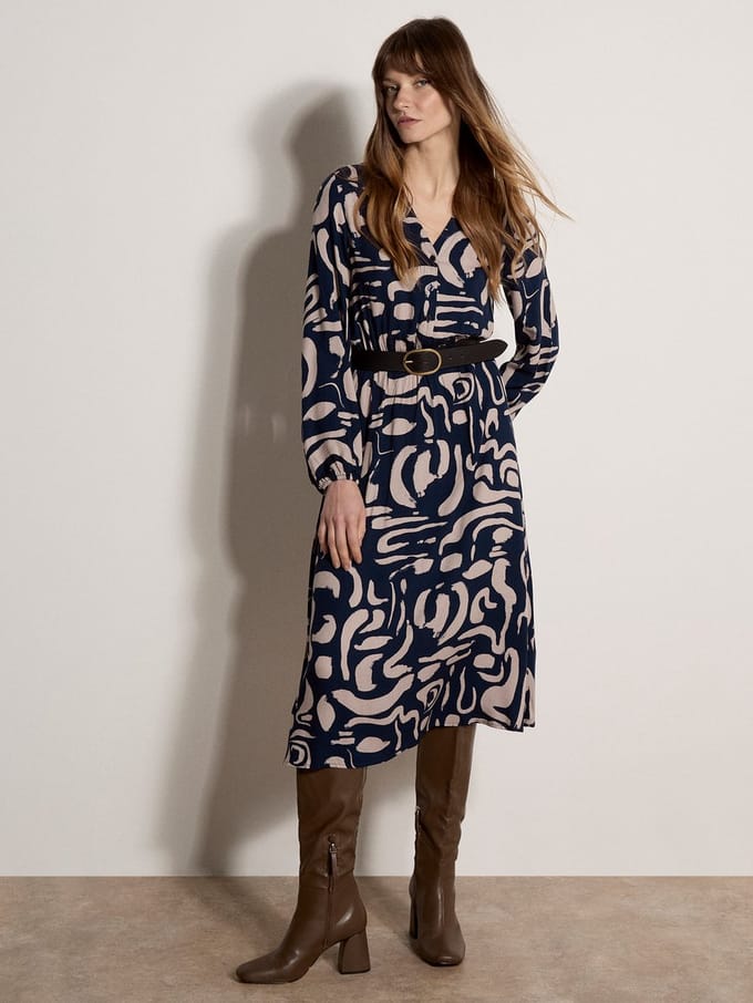 Midi-jurk met abstracte penseelstreken