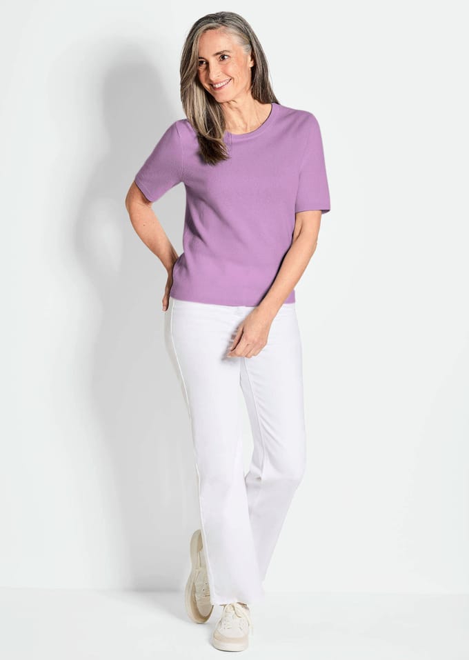 Pullover van kasjmier met korte mouwen en ronde hals - sering - Gr. 21 van Goldner Fashion