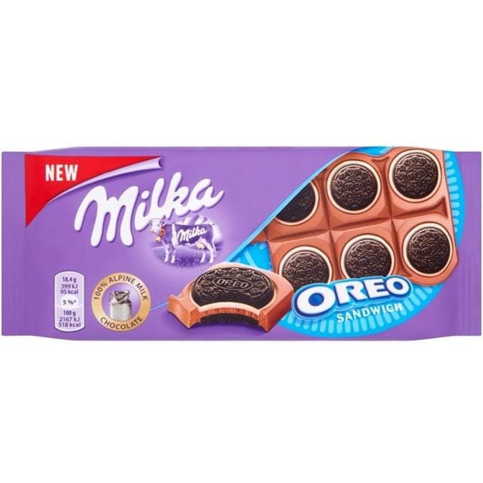 Milka Oreo Sandwich Melkchocolade Met Cacaokoekjes Met Vanillesmaak Vulling 92 G