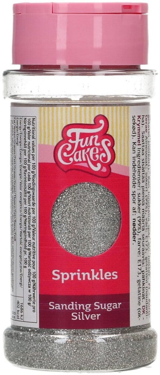 FunCakes Sanding Sugar - Zilver - 80g - Gekleurde Suiker - Eetbare Taartdecoratie