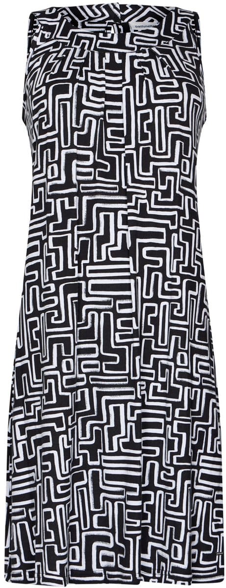 Pastunette Jurk Graphic Beach - Ecovero Viscose - Zwart/Wit - Mouwloos - Maat 40