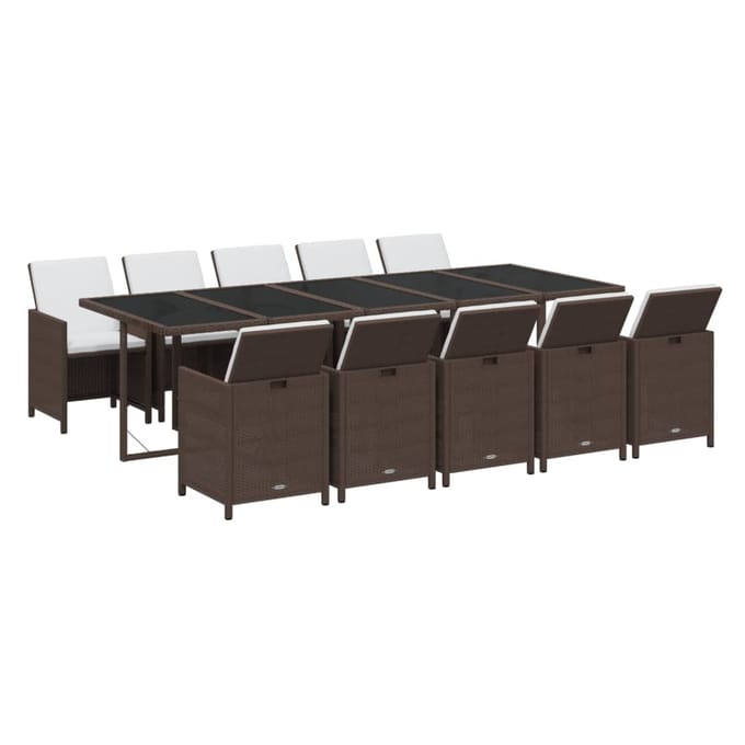vidaXL - 11-delige - Tuinset - met - kussens - poly - rattan - bruin