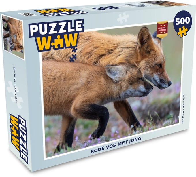 Puzzel Rode vos met jong - Legpuzzel - Puzzel 500 stukjes