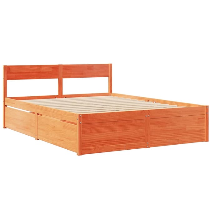 vidaXL - Bedframe - zonder - matras - massief - grenenhout - wasbruin - 150x200 - cm