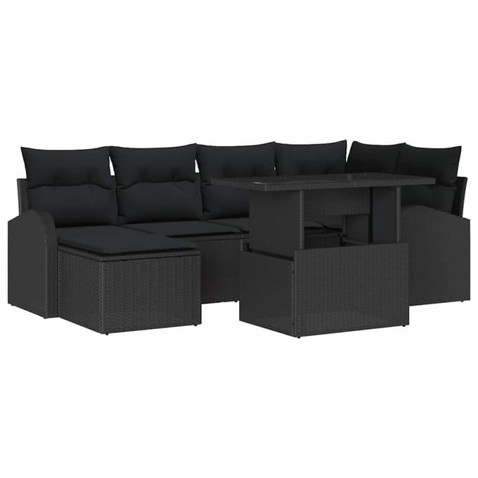vidaXL - Tuinbank - Set - 7 - st - Zwart - poly - rattan