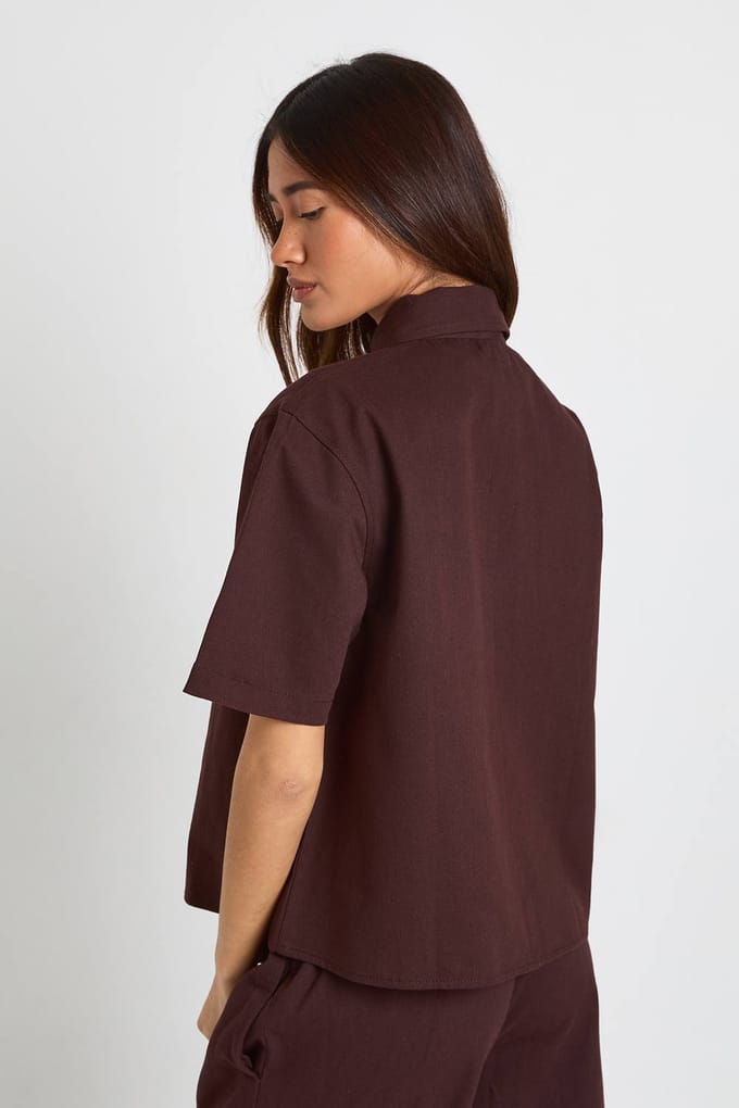 boohoo Dames Chambray Doorknoop Overhemd | Chocoladebruin | Maat: 40