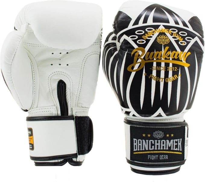 Buakaw Benchamek Muay Thai Bokshandschoenen Wit Leer - 10 OZ