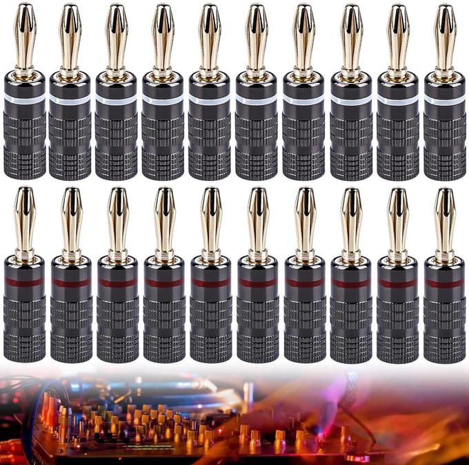 20 Stuks Banaanstekkers 4mm Goud Verguld voor Luidsprekerkabels en Audioapparatuur
