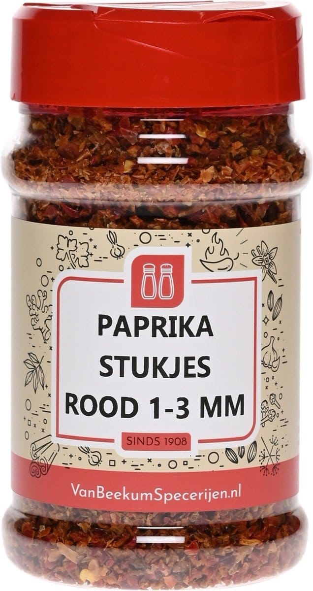 Van Beekum Specerijen - Paprika Stukjes Rood 1-3 mm - Strooibus 110 Gram